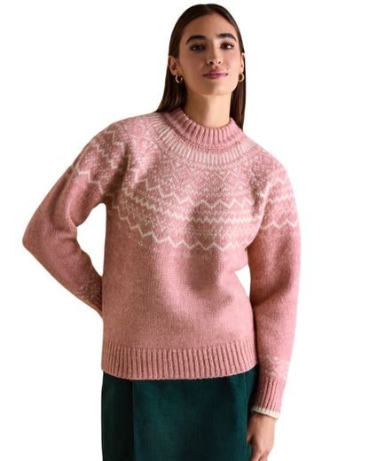 Pink Coloured Joules Charlotte Crew Neck Fair Isle Jumper On A White Background 