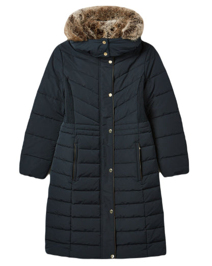 Navy Coloured Joules Cherington Showerproof Longline Padded Coat On A White Background