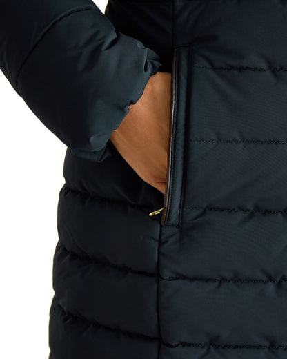 Navy Coloured Joules Cherington Showerproof Longline Padded Coat On A White Background