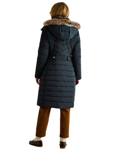 Navy Coloured Joules Cherington Showerproof Longline Padded Coat On A White Background