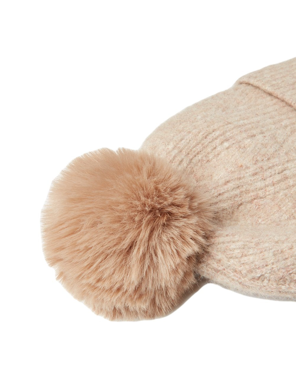 Camel Coloured Joules Effie Knitted Bobble Hat On A White Background 