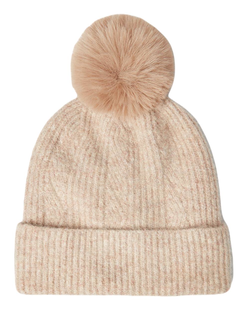 Camel Coloured Joules Effie Knitted Bobble Hat On A White Background 