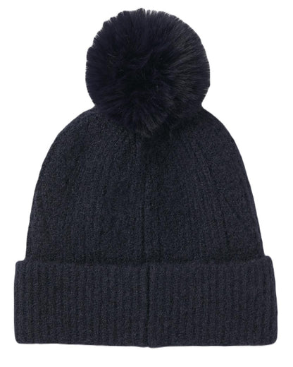 Navy Coloured Joules Effie Knitted Bobble Hat On A White Background 