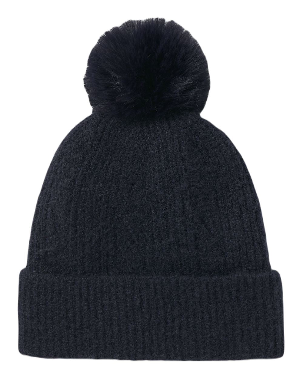 Navy Coloured Joules Effie Knitted Bobble Hat On A White Background 