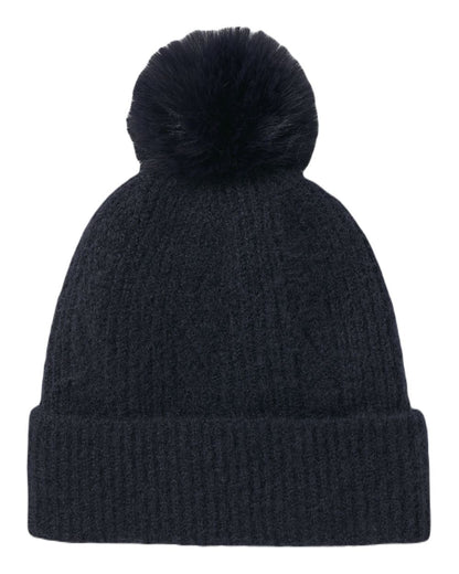 Navy Coloured Joules Effie Knitted Bobble Hat On A White Background 