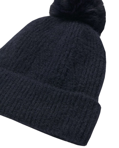 Navy Coloured Joules Effie Knitted Bobble Hat On A White Background 