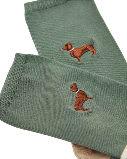 Green Dog Coloured Joules Everyday 2 Pack Socks On A White Background 