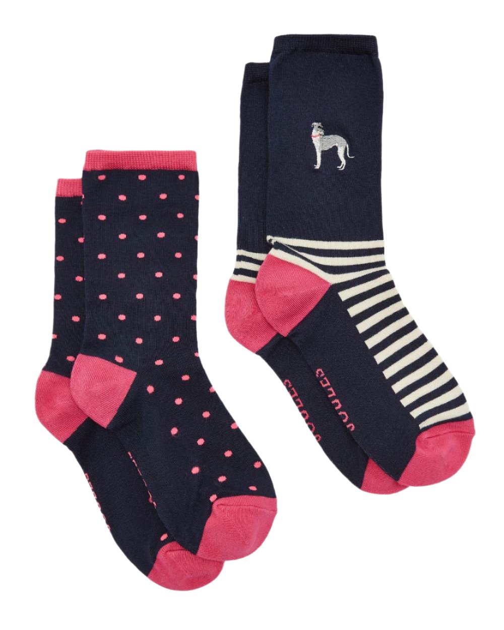 Navy Dog Coloured Joules Everyday 2 Pack Socks On A White Background 