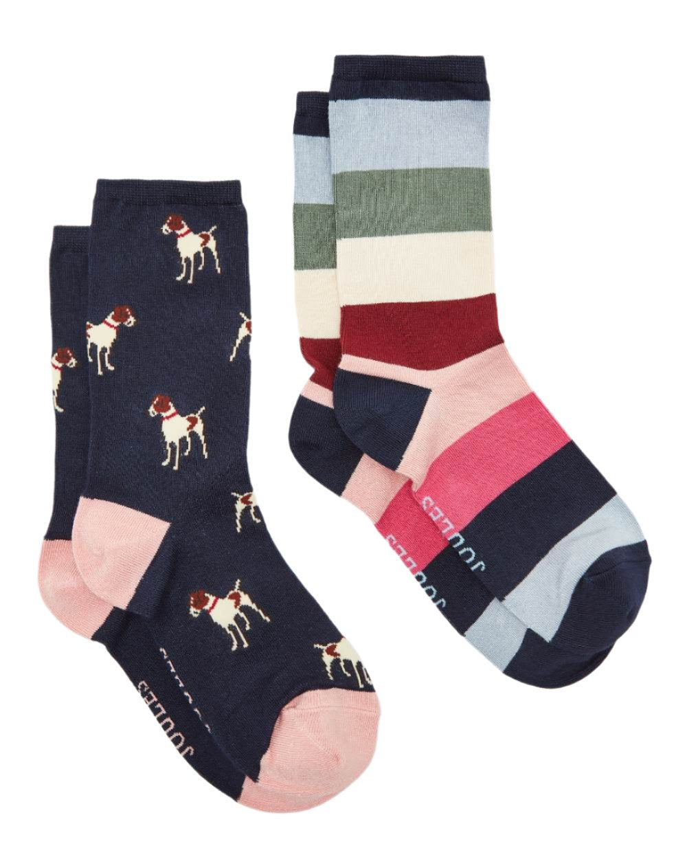 Navy Patch Coloured Joules Everyday 2 Pack Socks On A White Background 