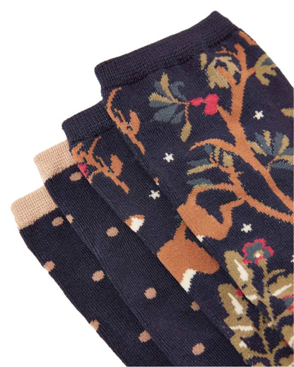 Navy Wood Coloured Joules Everyday 2 Pack Socks On A White Background 