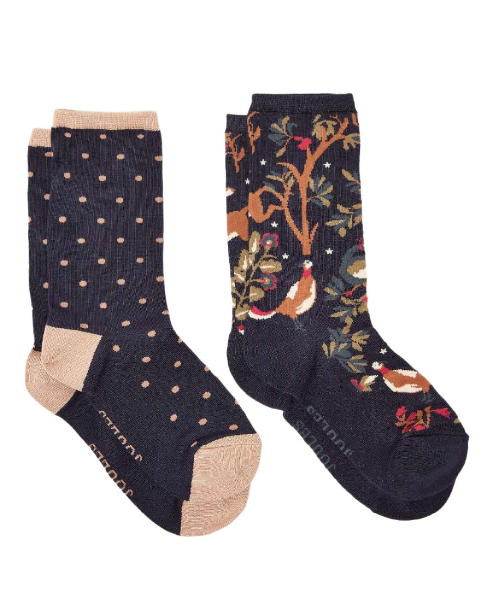 Navy Wood Coloured Joules Everyday 2 Pack Socks On A White Background 