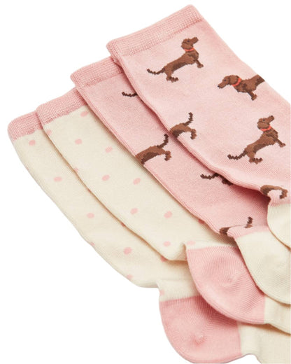 Pink Dog Coloured Joules Everyday 2 Pack Socks On A White Background 