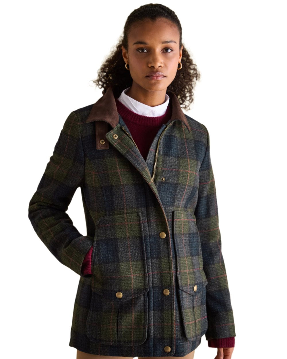 Navy Khaki Coloured Joules Fieldcoat Tweed Jacket On A White Background 