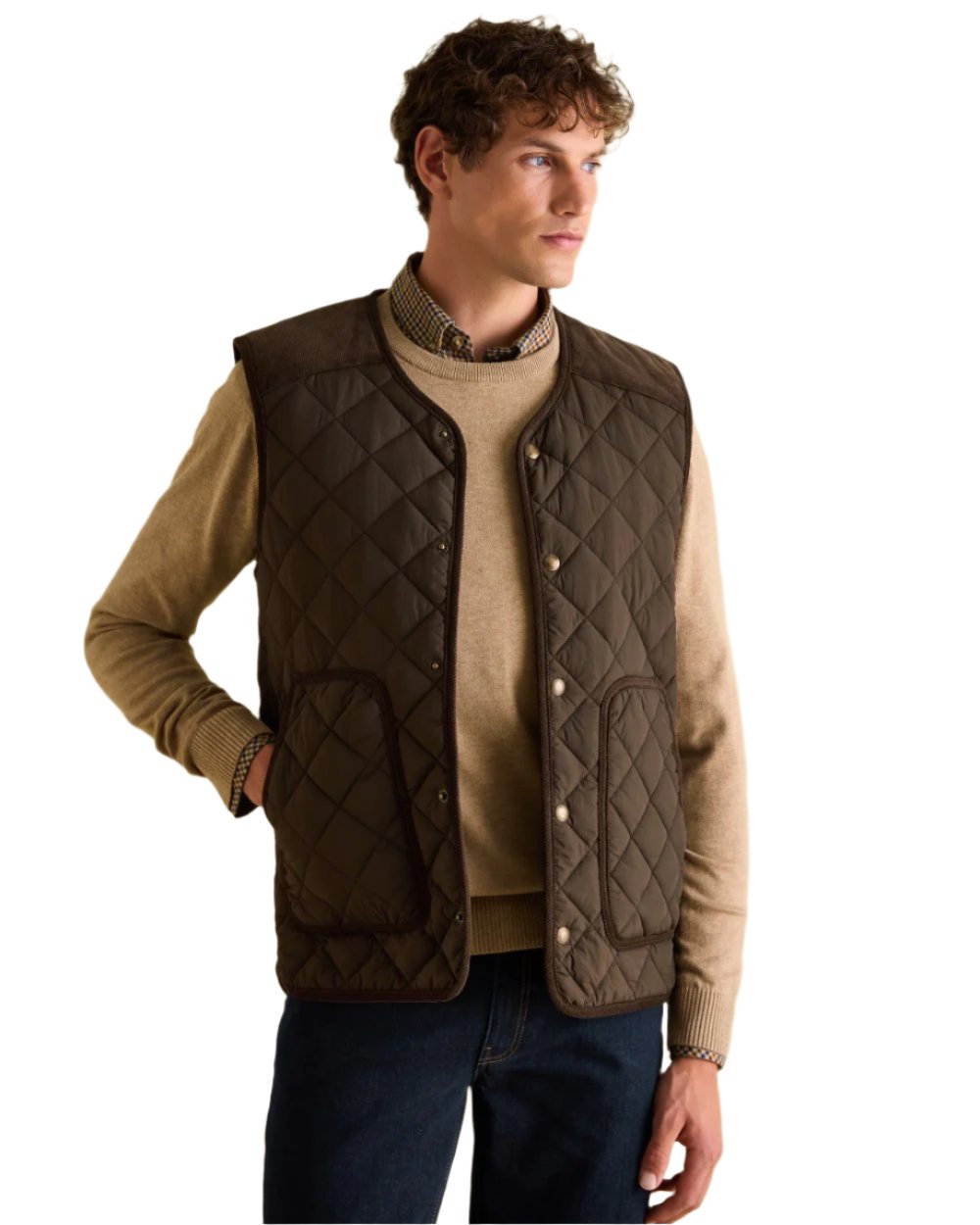 Brown Coloured Joules Gibson Quilted Lightweight Gilet On A White Background 