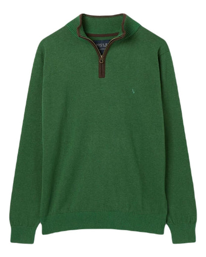 Dark Green Coloured Joules Hillside Quarter Zip Knit Jumper On A White Background 