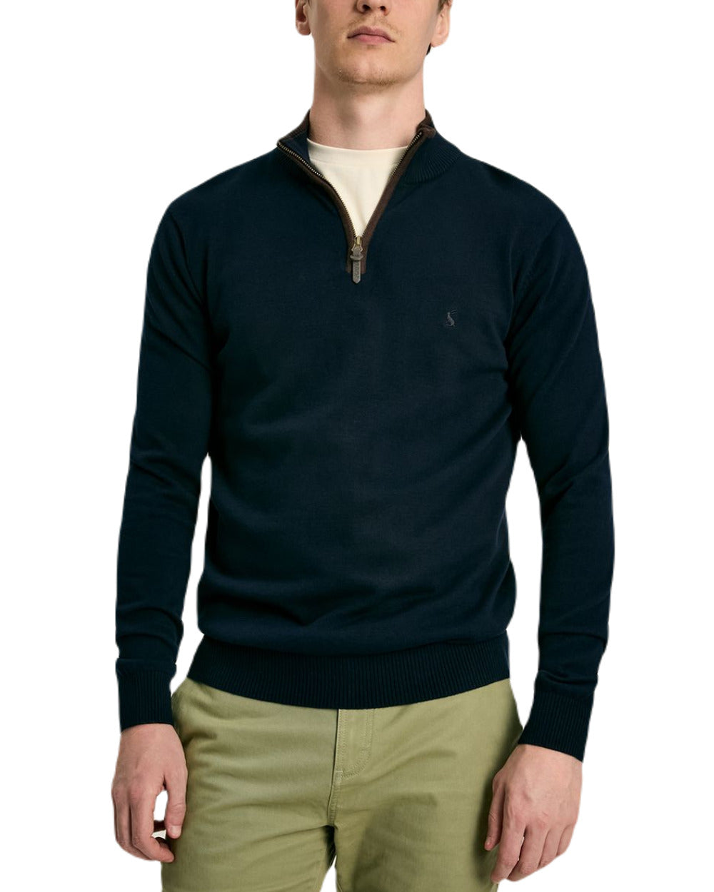 Navy Coloured Joules Hillside Quarter Zip Knit Jumper On A White Background 