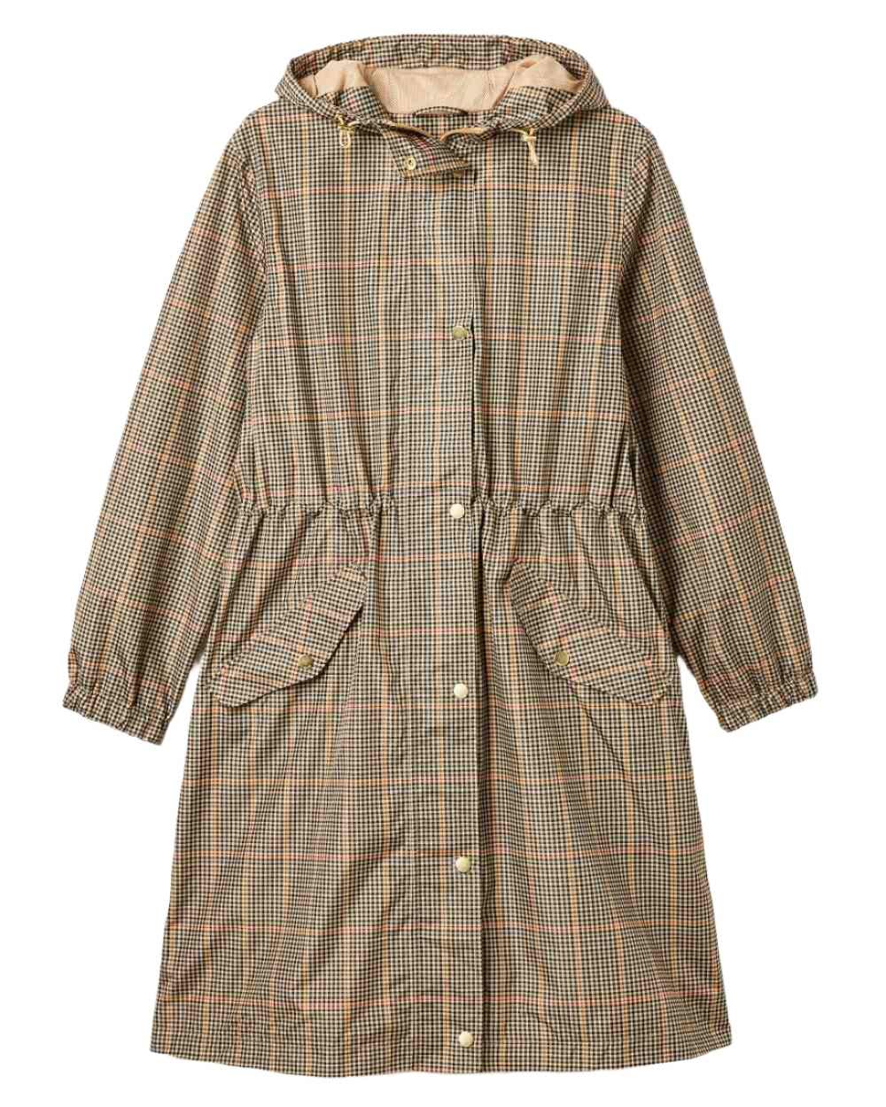 Brown Coloured Joules Holkham Waterproof Packable Raincoat With Hood On A White Background