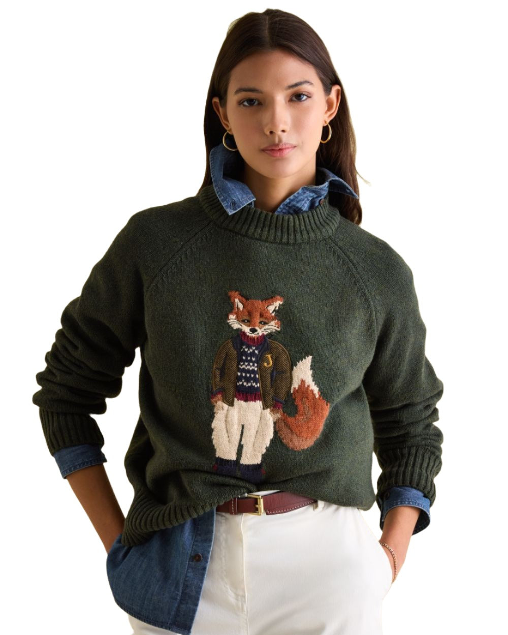 Dark Green Coloured Joules Jonty Intarsia Knit Jumper On A White Background 