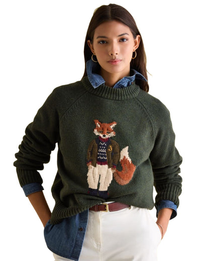 Dark Green Coloured Joules Jonty Intarsia Knit Jumper On A White Background 