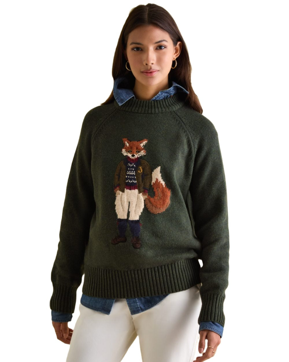 Dark Green Coloured Joules Jonty Intarsia Knit Jumper On A White Background 