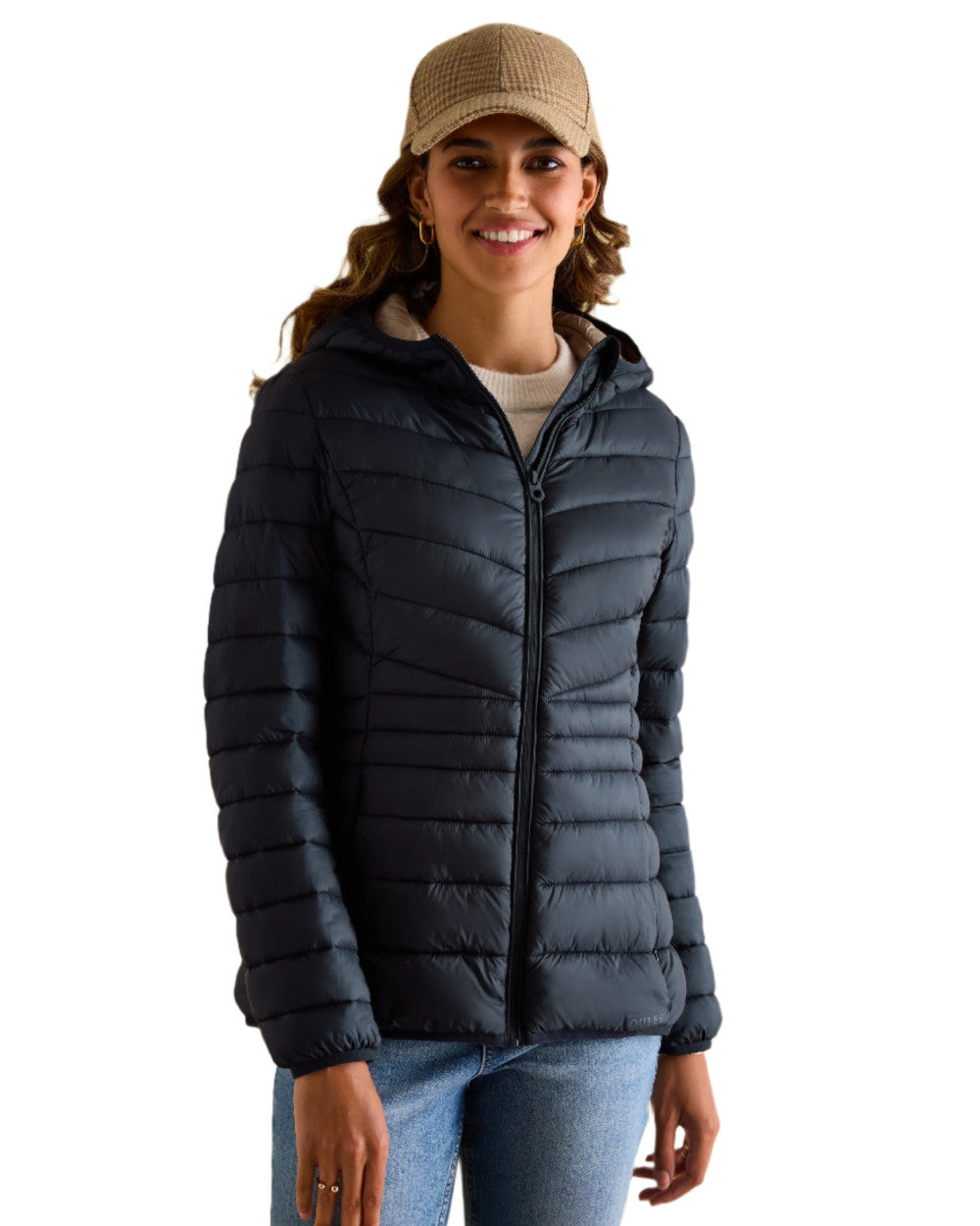 Navy Coloured Joules Kenley Showerproof Padded Coat with Hood On A White Background