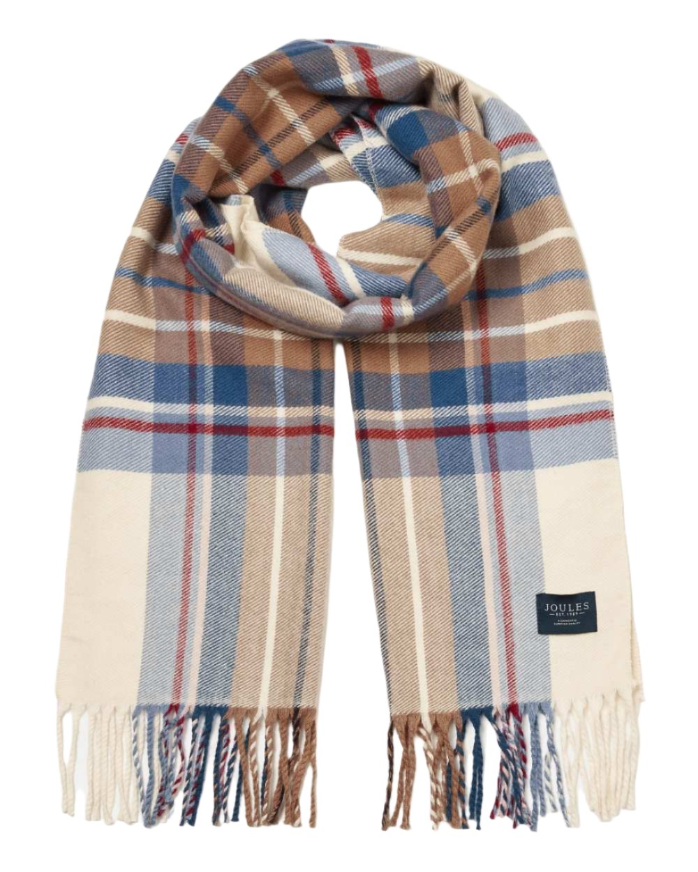 Cream Check Coloured Joules Langtree Scarf On A White Background 