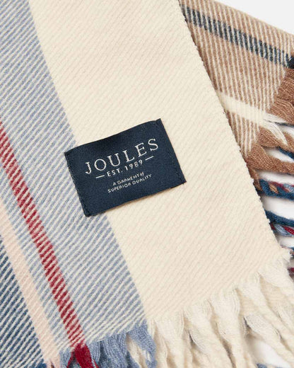 Cream Check Coloured Joules Langtree Scarf On A Grey Background 