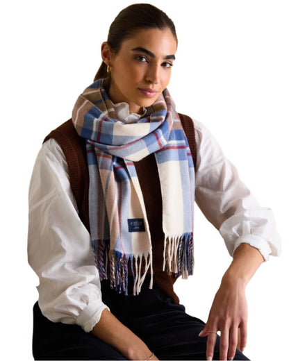 Cream Check Coloured Joules Langtree Scarf On A White Background 