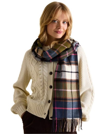 Green Pink Check Coloured Joules Langtree Scarf On A White Background 