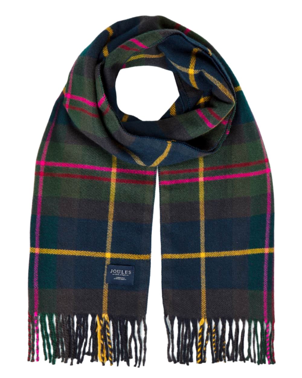 Navy Check Coloured Joules Langtree Scarf On A White Background 