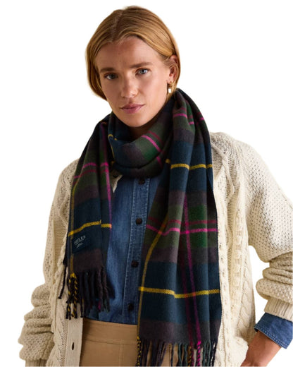 Navy Check Coloured Joules Langtree Scarf On A White Background 