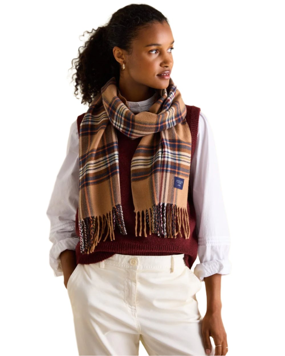 Rust Check Coloured Joules Langtree Scarf On A White Background 