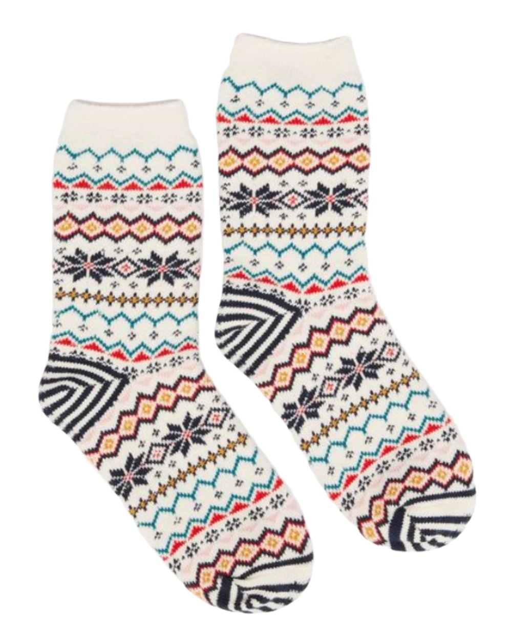 Cream Coloured Joules Lucille Fairisle Socks On A White Background 