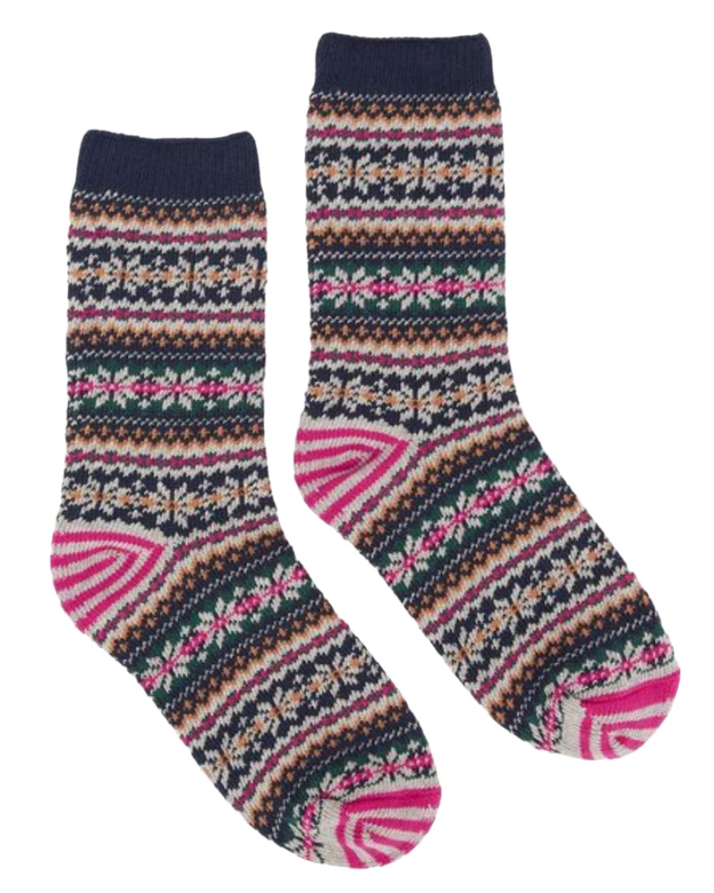 Navy Coloured Joules Lucille Fairisle Socks On A White Background 