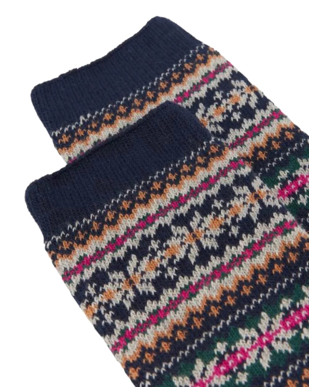 Navy Coloured Joules Lucille Fairisle Socks On A White Background 