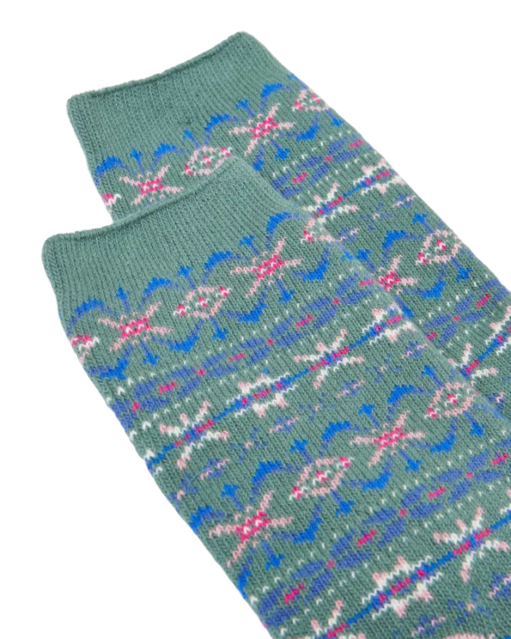 Green Coloured Joules Lucille Fairisle Socks On A White Background 