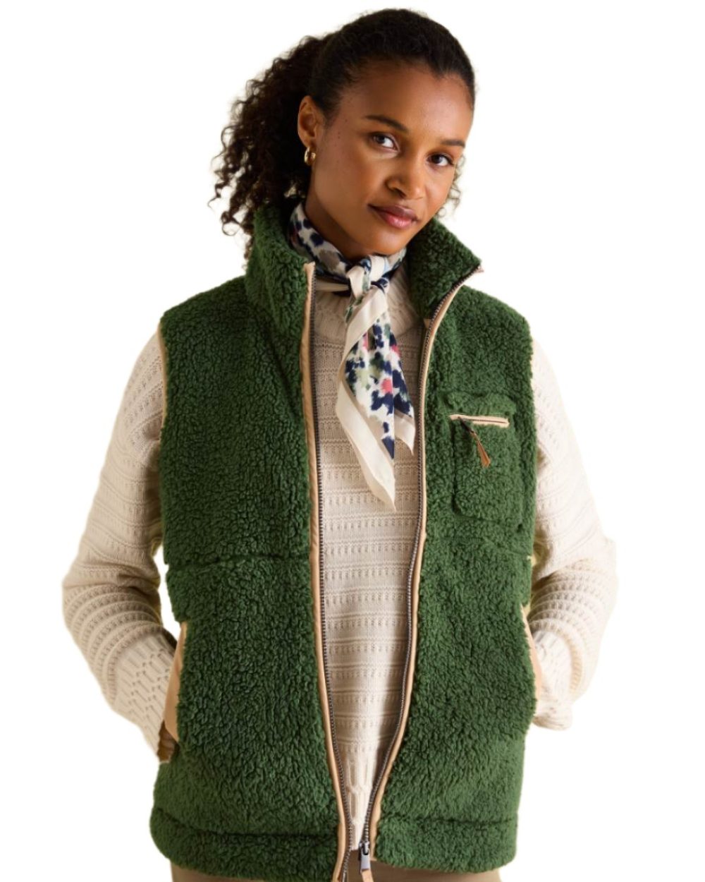 Green Coloured Joules Mallory Fleece Gilet On A White Background 