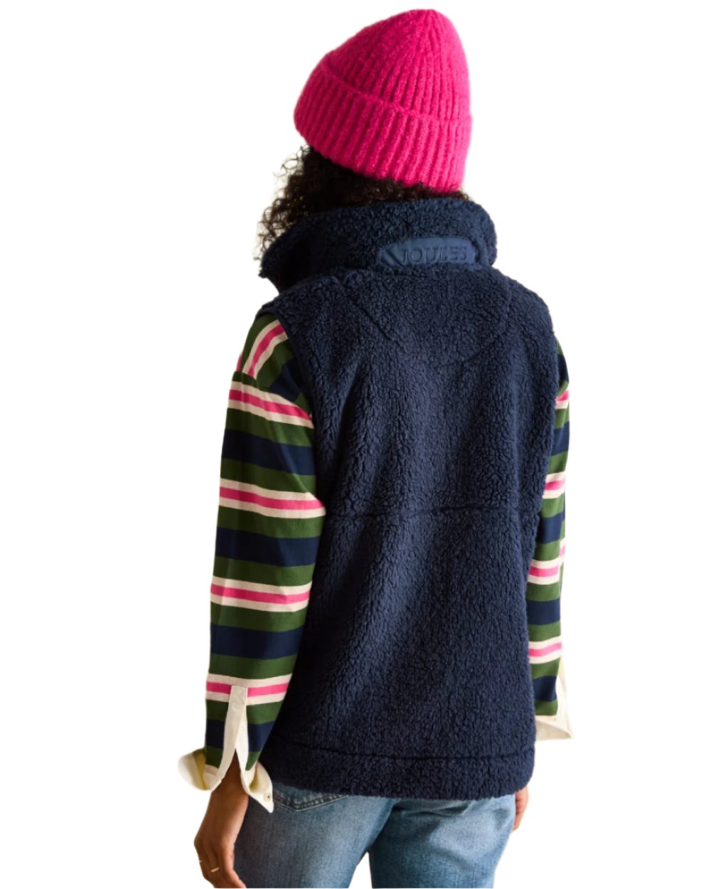 Navy Blue Coloured Joules Mallory Fleece Gilet On A White Background 