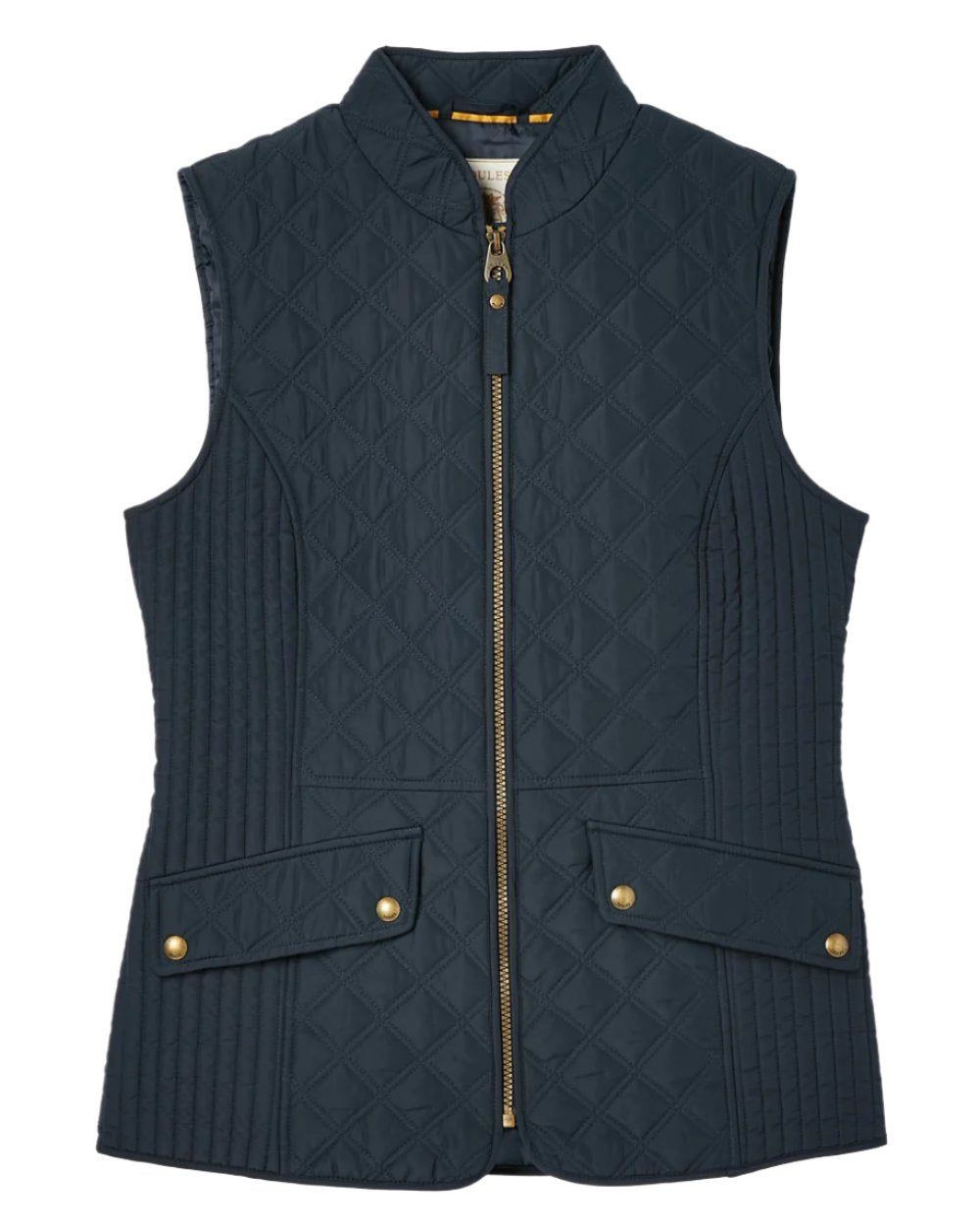 Navy Coloured Joules Minx Showerproof Diamond Quilted Gilet On A White Background 