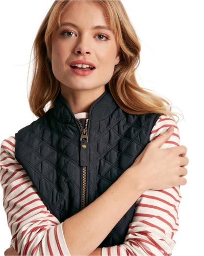 Navy Coloured Joules Minx Showerproof Diamond Quilted Gilet On A White Background 