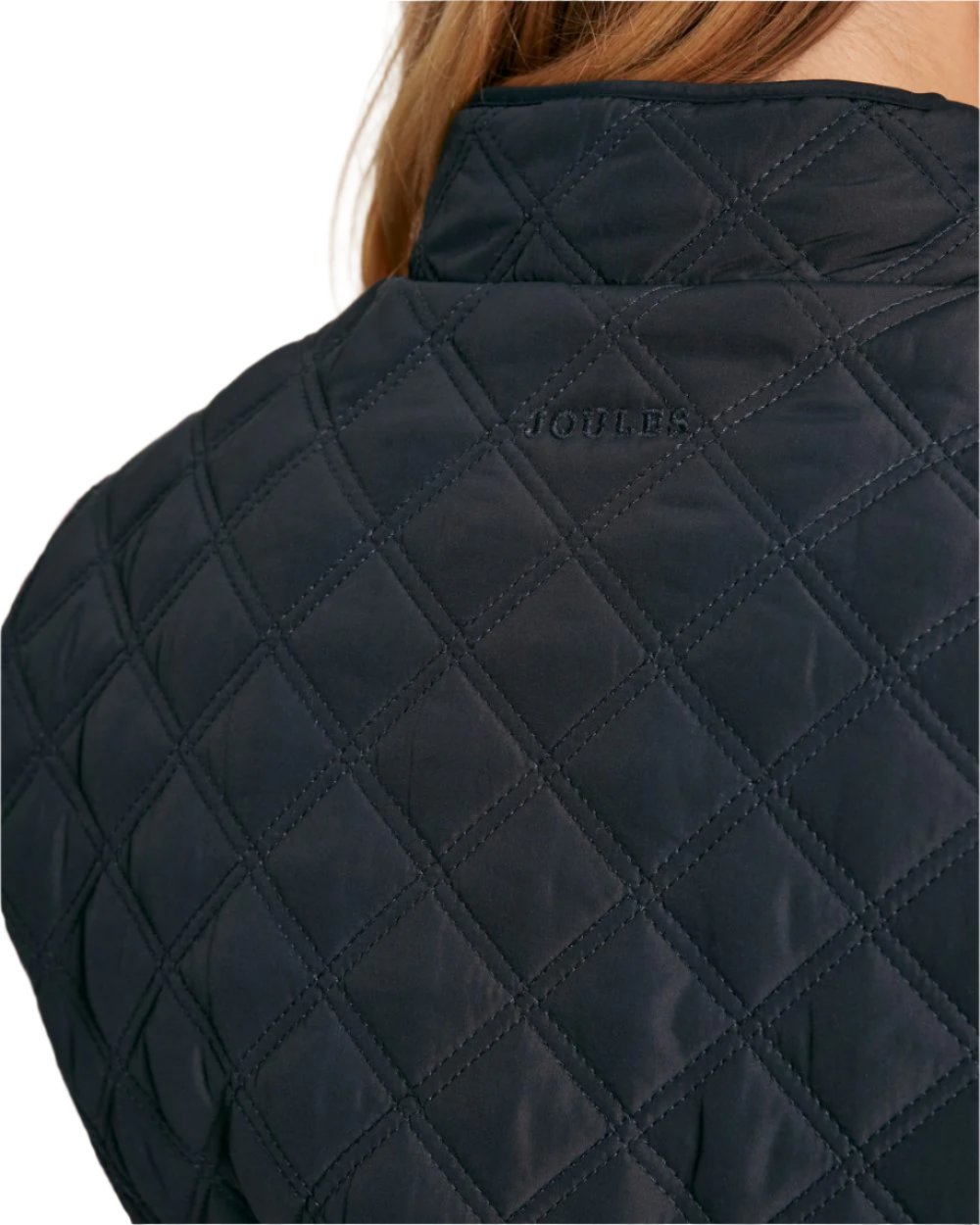 Navy Coloured Joules Minx Showerproof Diamond Quilted Gilet On A White Background 