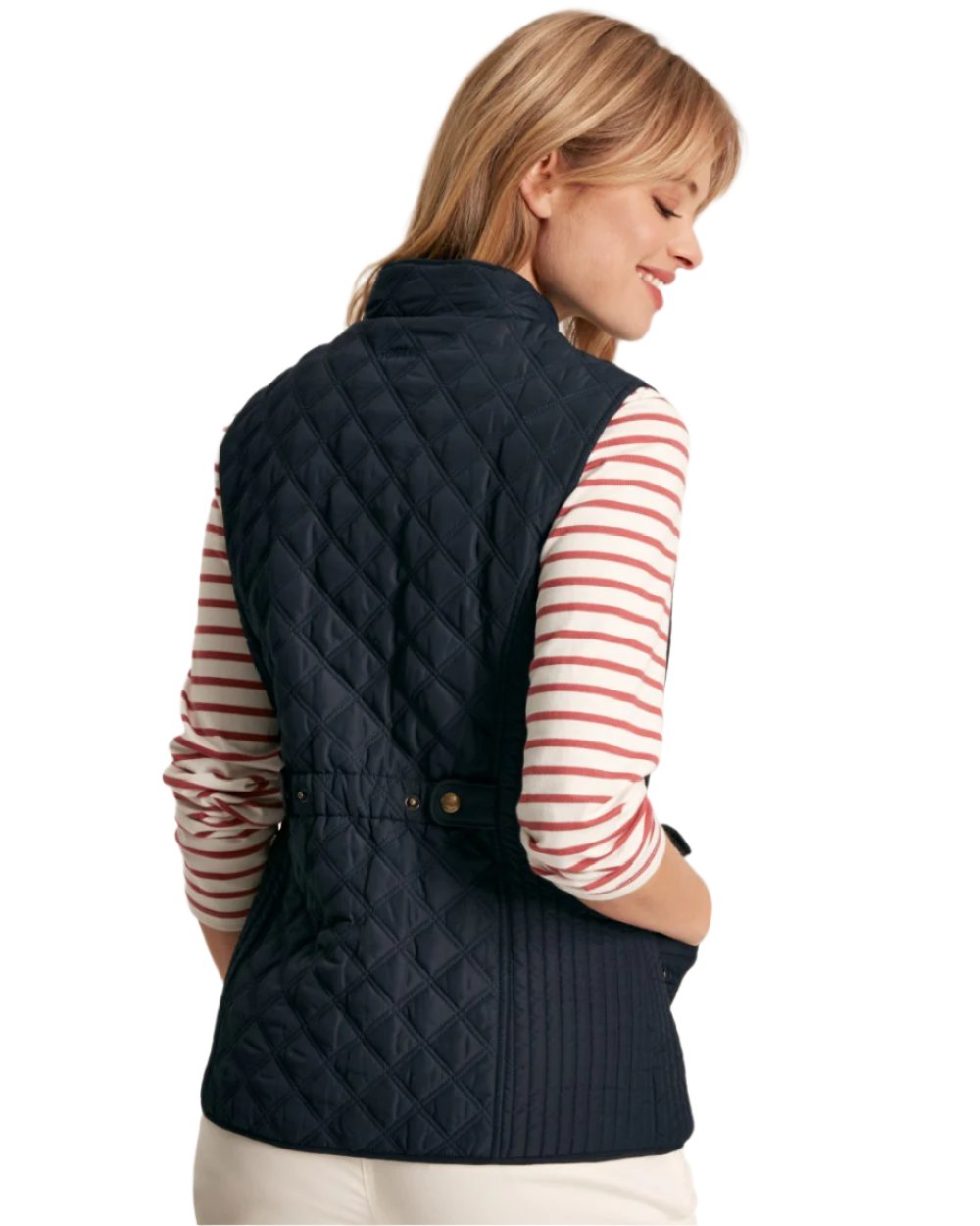 Navy Coloured Joules Minx Showerproof Diamond Quilted Gilet On A White Background 