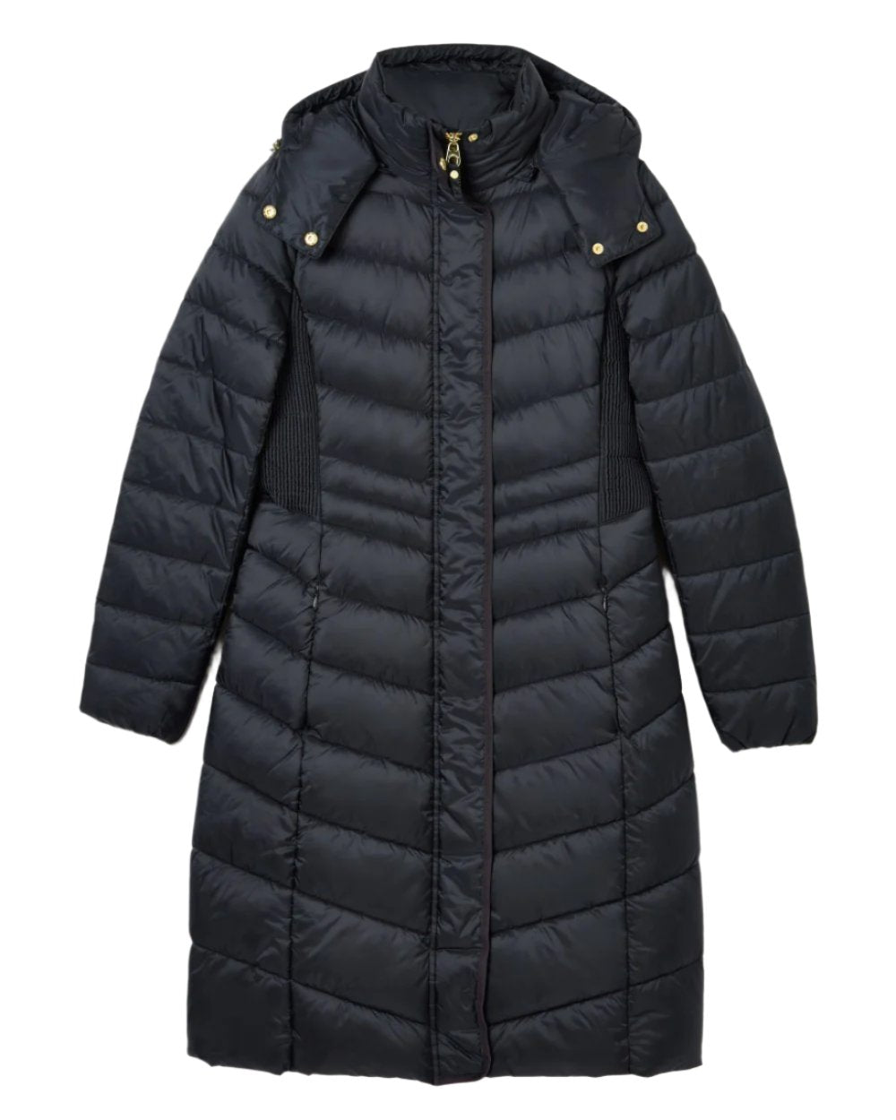 Dark Navy Coloured Joules Pembury Showerproof Longline Padded Coat On A White Background