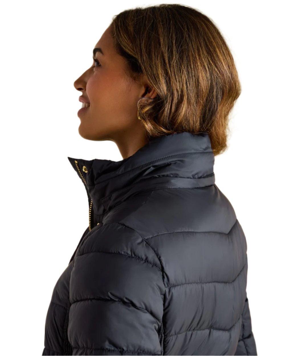 Dark Navy Coloured Joules Pembury Showerproof Longline Padded Coat On A White Background