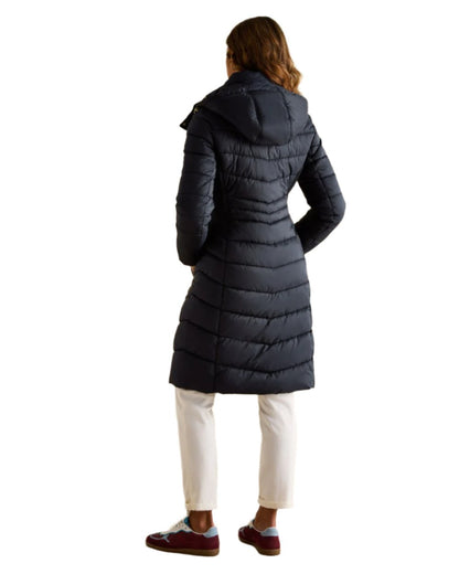 Dark Navy Coloured Joules Pembury Showerproof Longline Padded Coat On A White Background