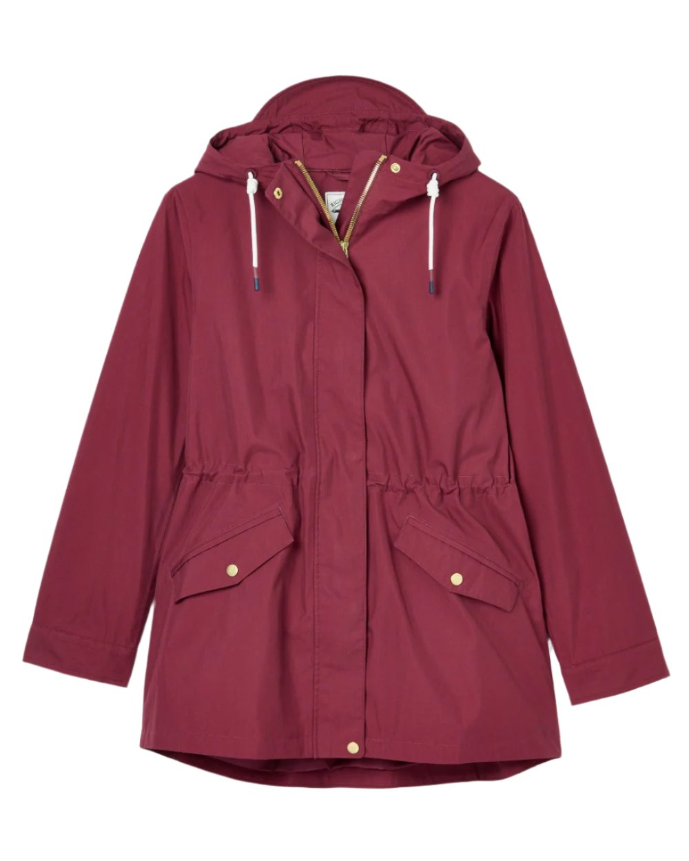 Dark Red Coloured Joules Portwell Waterproof Raincoat With Hood On A White Background 