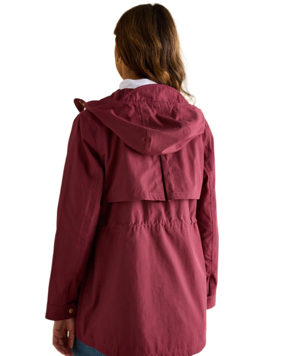 Dark Red Coloured Joules Portwell Waterproof Raincoat With Hood On A White Background 