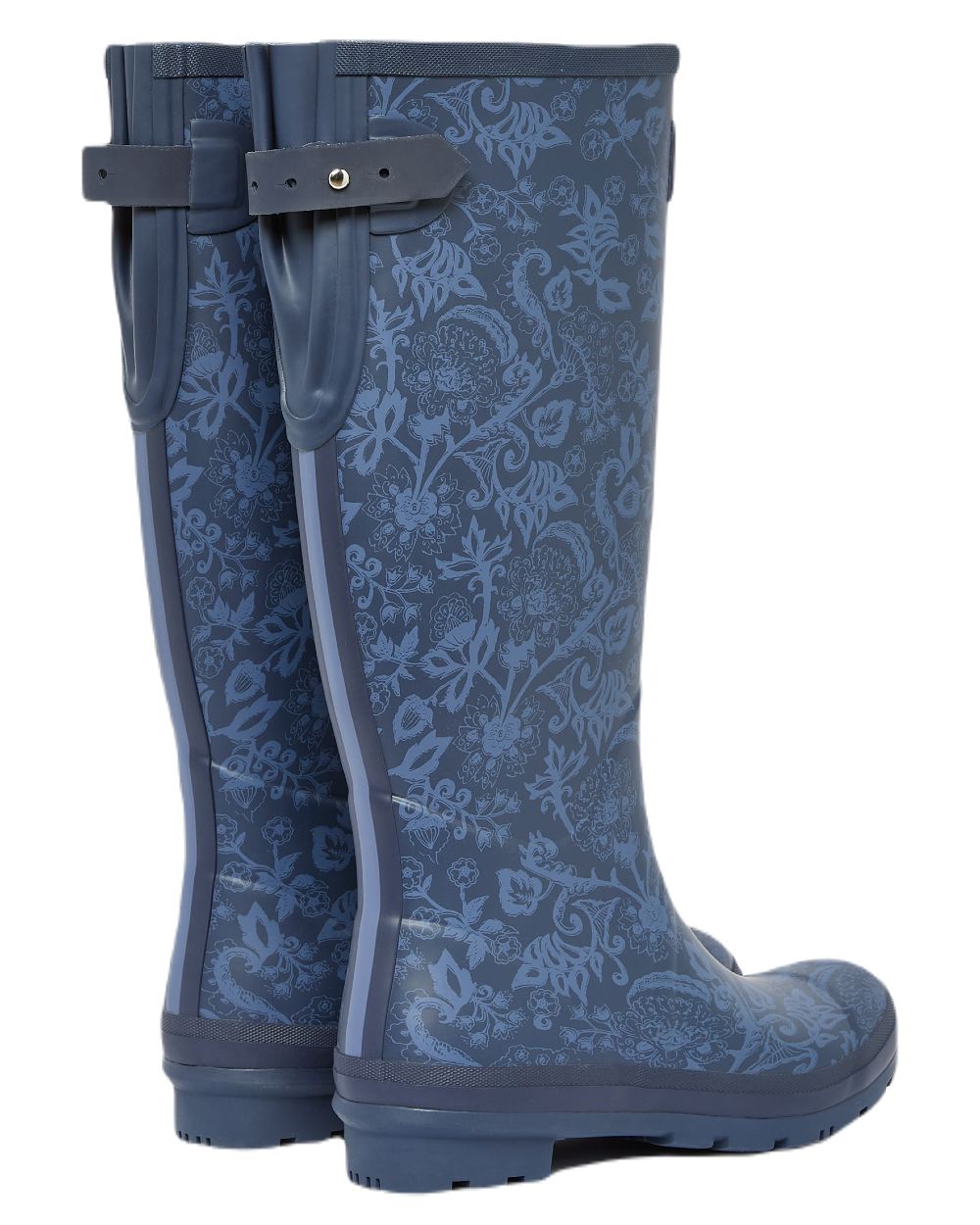 Navy Coloured Joules Print Adjustable Tall Wellies On A White Background 