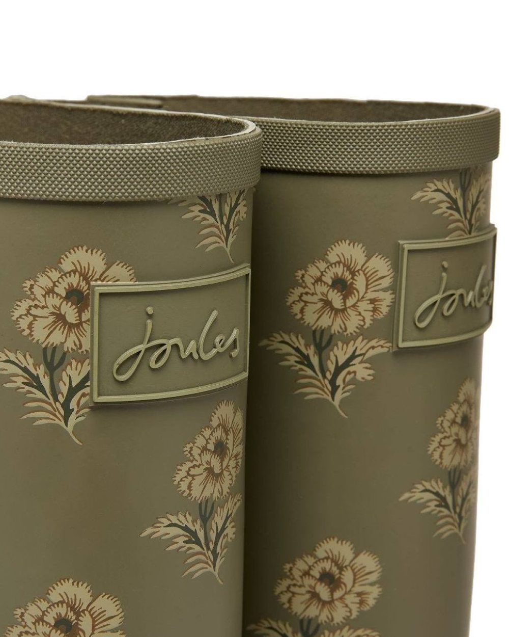 Green Floral Coloured Joules Printed Wellies On A White Background 