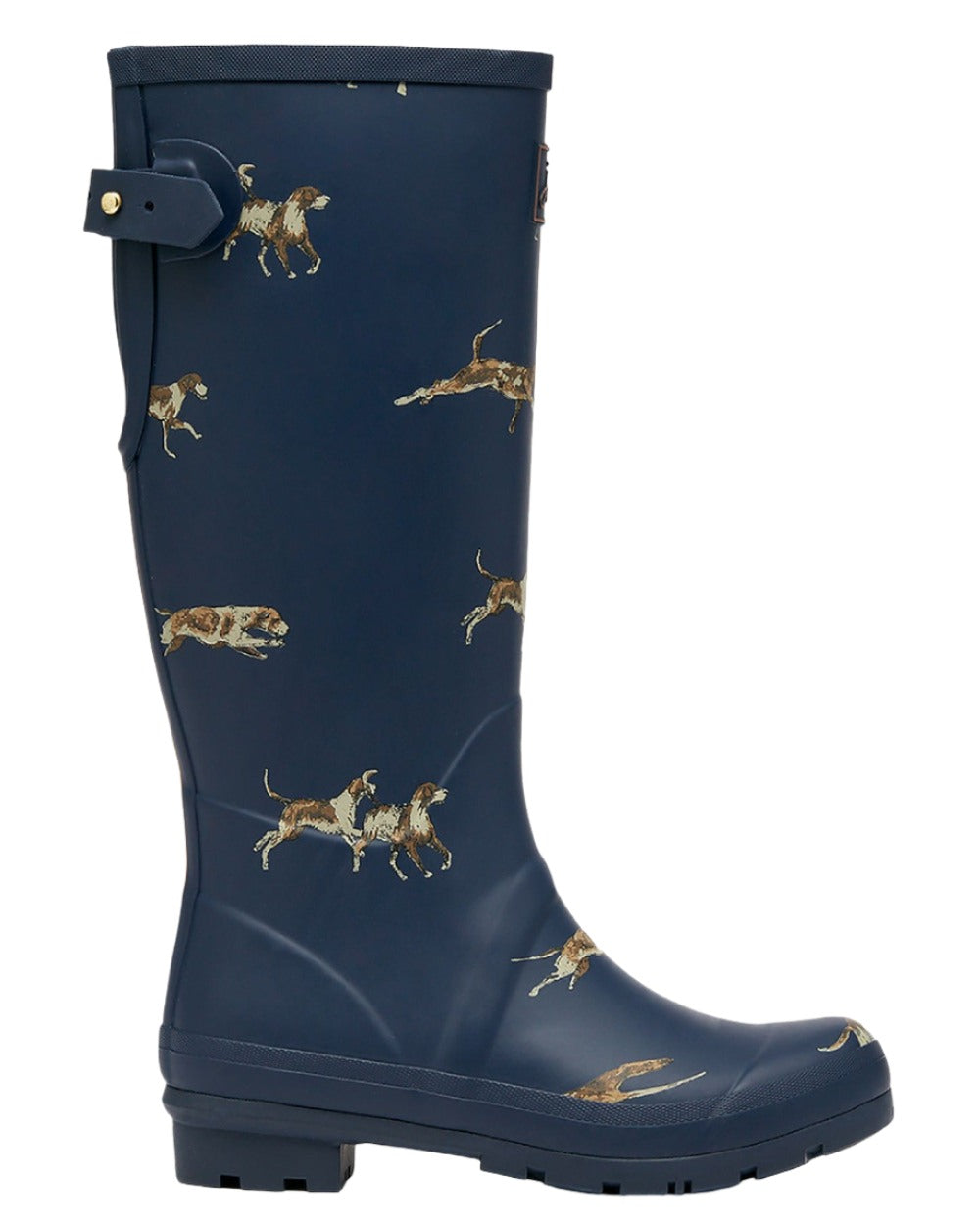 Navy Blue Dog Print Coloured Joules Printed Wellies On A White Background 